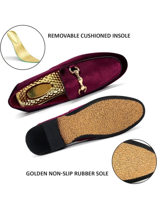 Men\'s Burgundy Rubber Velvet Loafers Glitter Suede Slipper Slip-On Tuxedo Shoes main image 6
